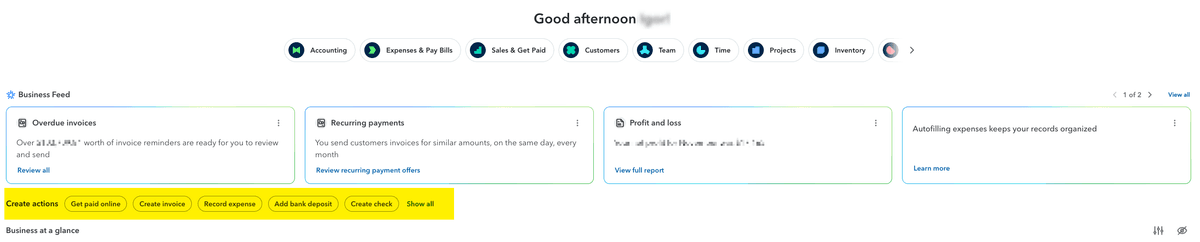 Dashboard - Remove Create Actions
